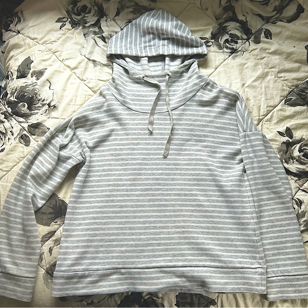 Relaxed grey and white striped hoodie